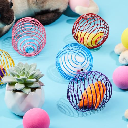 Jecery 5 Pcs Cat Spring Balls Toys Stretchable Rolling Balls Colorful Playful Coils Interactive Action Toy Caged Rats for Kitten Pet Supplies (Mouse,Multicolor)
