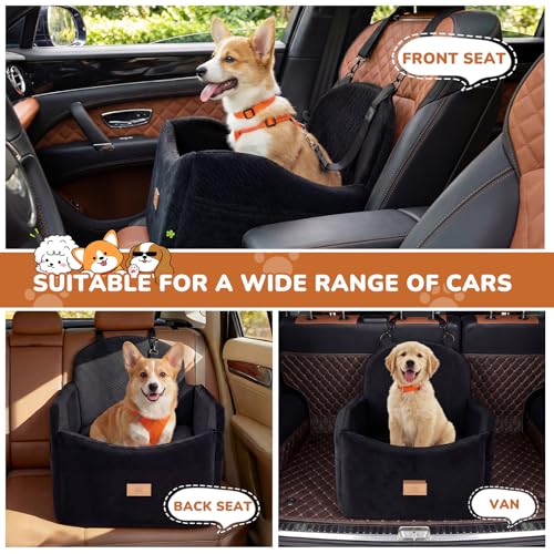 Dog Car Seat for Medium/Small Dogs, Dog Booster Car Seat, Pet Booster Seats Up to 40lbs with Waterproof Layer, 3 Storage Pockets and Safety Belt (Black)
