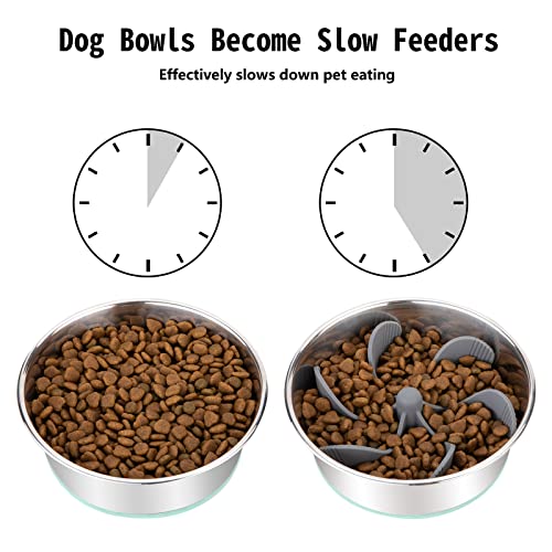Keegud Slow Feeder Dog Bowls Insert [Octopus Suction Cups] Super Firm Slow Eating Dog Bowl [Cuttable] for Large Breed and Medium Size Dog Compatible with Regular and Elevated Dog Bowls (Spiral)