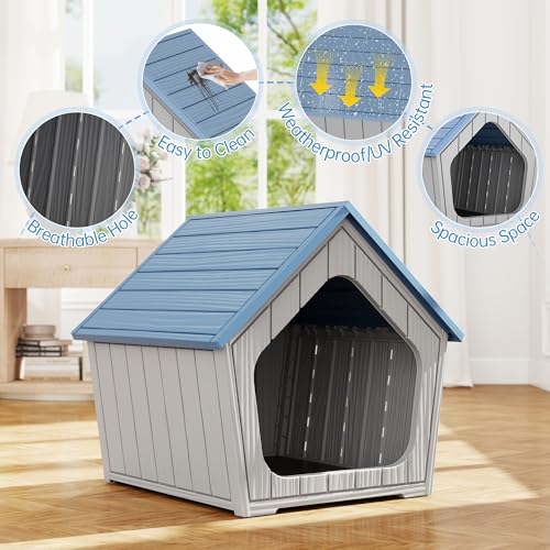 Fancyango Outdoor & Indoor Dog House for Weatherproof and Stylish Furniture, Dog House Outdoor, Multi - Use for Small and Medium Dogs (Blue, 23.43" L×22.44" W×22.24" H)