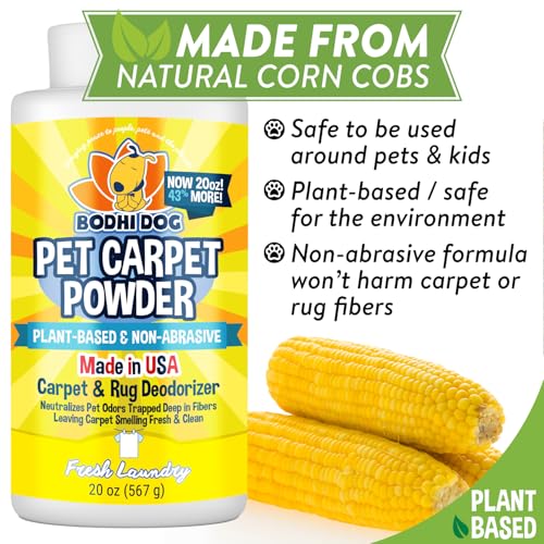 Bodhi Dog Natural Carpet Deodorizer Powder - Dry Pet Smell Eliminator & Urine Odor Remover - Loosens Fur & Dirt - Plant-Based Room Freshener for Vacuuming Home - Fresh Laundry (Pack of 1)