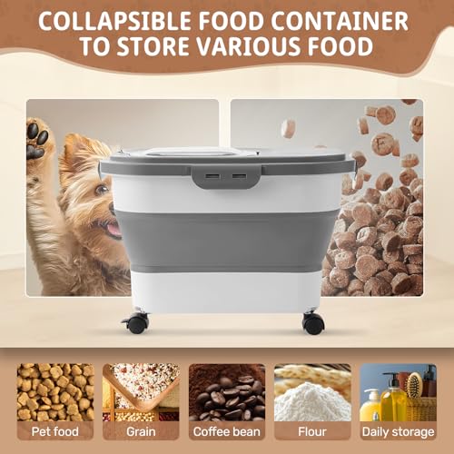 SEWIU Dog Food Storage Container Up to 2pack*20LB,Collapsible Dog Food Container with Travel Silicone Bowl and Scoop for Dog/Cat/Bird Food/Cat litter,Keep Dry Food Fresh,Easy to Move.