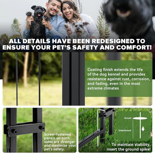 Oranland 8x4x6FT Outdoor Dog Kennel, Heavy Duty Welded Wire Steel Dog Kennel for Large Dogs with Secure Lock, Upgraded Heat Dissipation & Reflective Silver Waterproof Roof with 2 Rotating Dog Bowls