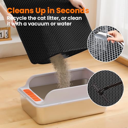 Petinstinct Cat Litter Mat, 24x18 Inches Large Double Layer Honeycomb Cat Litter Trapping Mat, Non Slip Waterproof Urine Proof Cat Litter Box Mat for Floor, Kitty Litter Rug, Cat Supplies, Black