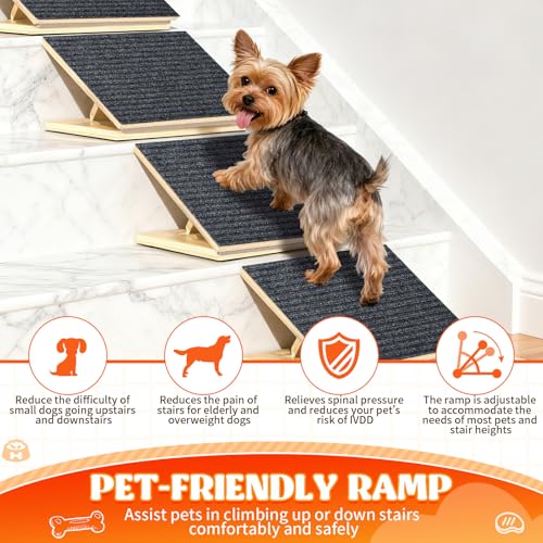 TNELTUEB 4 Pack Upgraded Dog Ramps for Stairs, Adjustable Stair ramp for Dogs,Portable Dog Stairs with Mat for Small Dogs and Cats, Non-Slip Pet Steps for Elderly or Injured Pets