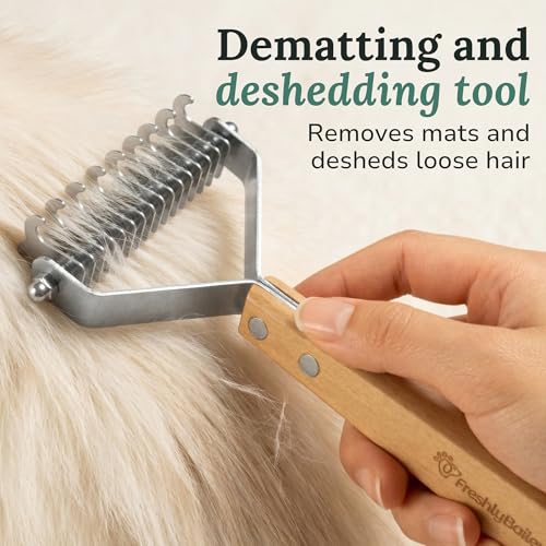 Freshly Bailey Dematting Comb for Cats and Dogs, Mat Remover and Deshedding Grooming Tool, Safe Detangler for Matted Fur, Double Sided Undercoat Rake