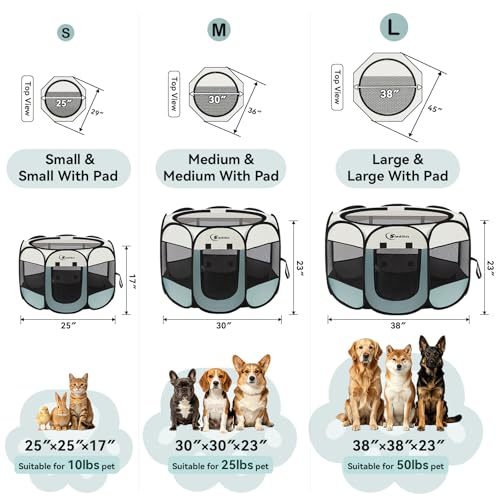 Siedihit Dog Cat Playpen, Puppy Pet Playpen Indoor for Small Dog Crate Tent Cage Outdoor, Portable Pop Up Dogs Enclosure Kennel with Carrying Case for Dogs/Cats/Rabbits(Grey, Small
