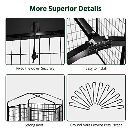 Dog Kennel Outside with Roof, 4'x4'x4.5' Outdoor Dog Kennels for Large Dogs, Heavty Duty Welded Dog Crate Playpen with UV-Resistant Waterproof Cover