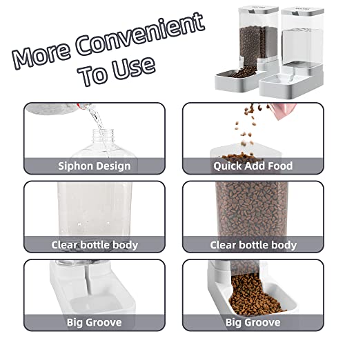 NKECOBJI Gravity Pet Feeder and Water Dispenser Set, Automatic Dog Feeder and Dog Water Dispenser for Dogs Cats Pets Animals Large Capacity(3.8L)