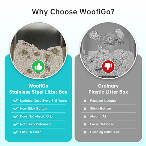 WoofiGo Enclosed Stainless Steel Cat Litter Box with Lid, XL Extra Large Litter Box for Big Cats, Metal Litter Pan High Sided, Never Absorbs Odors, Anti-Urine Leakage, Easy Cleaning, Include Scoop
