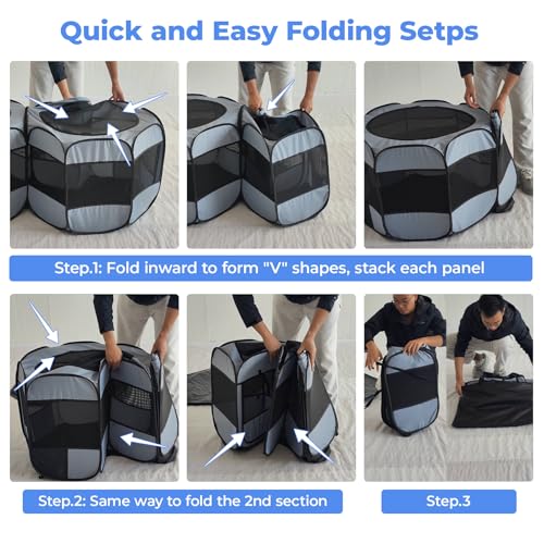 2-in-1 XLarge Pop Up Dog Playpen, Cat Puppy Pet Playpen, Indoor Outdoor Cats Enclosed, Cat Tent Crate Cage Kennel, Portable Playpen for Kitten and Small Animals(No Divider, Unified Space)