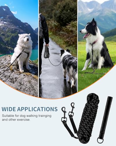 Taglory Long Dog Leash with Removable Padded Handle Tie Out, 15/30/50/66FT Heavy Duty Training Leash with 2 Swivel Hooks for Large Medium Small Dogs Camping, Hiking, Walking, Backyard, Black, 30FT