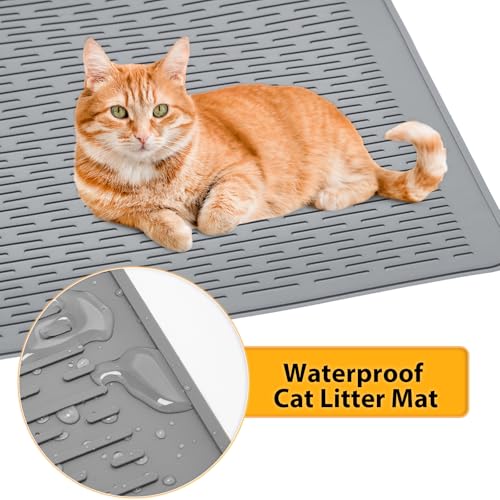 Colewin Large Cat Litter Mat 39x27 Inch XL, Waterproof Litter Box Mat with Raised Edges & Textured Surface, Rubber Litter Catcher Mat Washable, Easy Clean Kitty Litter Mat for Multiple Cats