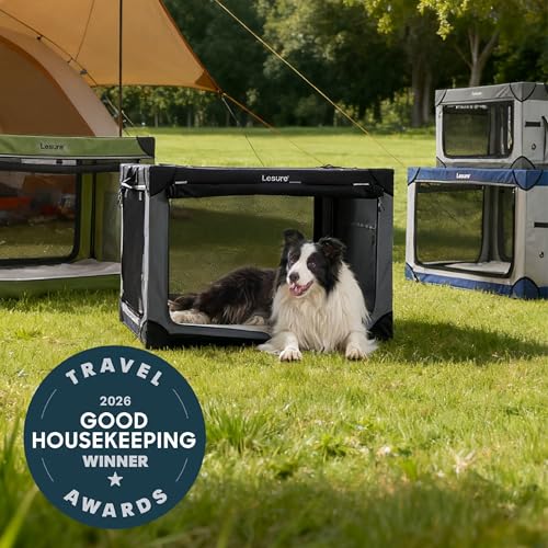 Lesure Shown on TODAY Show Soft Collapsible Dog Crate - 42 Inch Portable Travel Crate for Extra Large Dogs Indoor & Outdoor, 4-Door Foldable Pet Kennel with Mesh Windows, Black