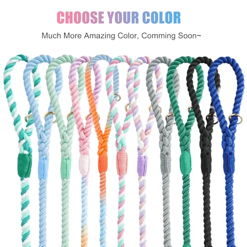 NUGUTIC Dog Leash 5 FT Handmade Braided Cotton Rope Leashes for Small Medium and Large Dogs, New Golden Heavy Duty Metal Clasp, Colorful Macaron