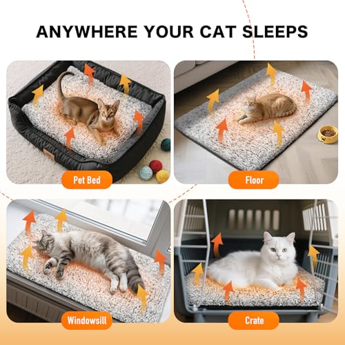 WanpeeGoo Self Warming Cat Bed, Heated Cat Bed, 2.0 Upgraded Thermal Foil Heating Pad, Plush Self-Heating Pet Mat for Crate, Floor, with Removable Washable Cover, Non-Slip, 15"x19"