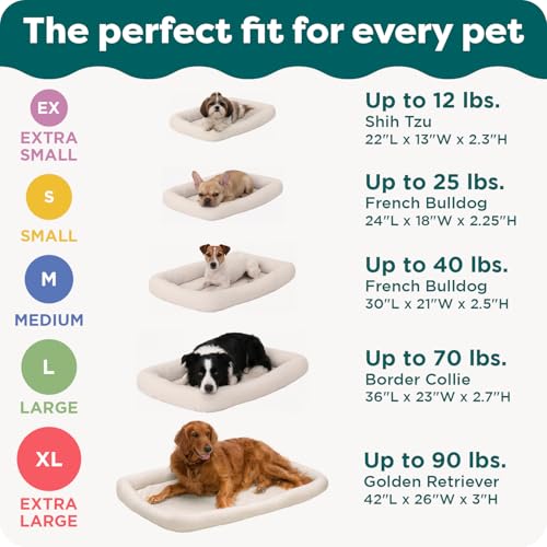 FurHaven Dog Bed for Extra Small Dogs & Cats, Bolster Crate Pad with Soft Supportive Base for Carriers & Kennels, Machine Washable, Extra Small, Sherpa Fleece, Cream