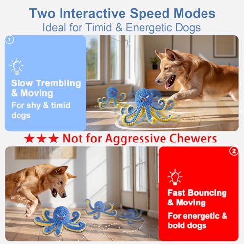 Qraxond Interactive Dog Toys Octopus,Durable Automatic Jumping Dog Toy to Keep Them Busy,Squeaky Moving Tug of War Doggie Toy,USB Rechargeable,Not for Aggressive Chewers (Blue)