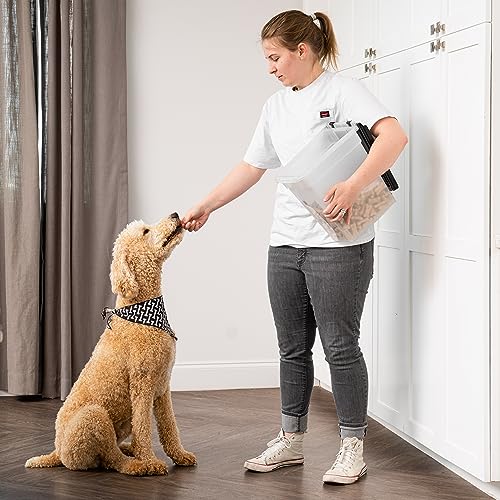 IRIS USA Airtight Dog Food Storage Container, WeatherPro, Up to 10 lbs, for Dog Cat Bird and Other Pet Food Storage Bin, Keep Fresh, Translucent Body, Made in USA, Clear/Black