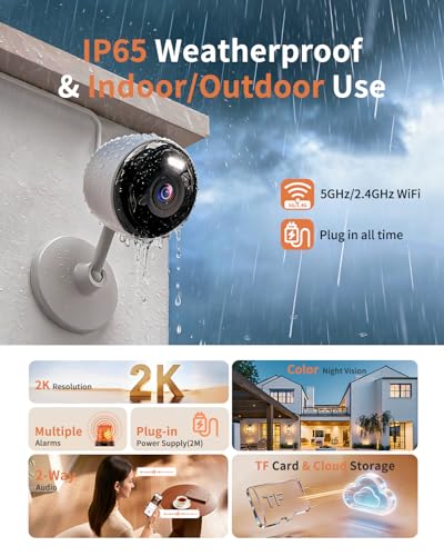 2K Cameras for Home Security, 5G & 2.4G WiFi Security Camera Indoor Outdoor for Baby Pet Dog Cat Nanny, 2-Way Audio, Color Night Vision, Siren, 24/7 Local Recording, IP65, Work with Alexa, K07-4P