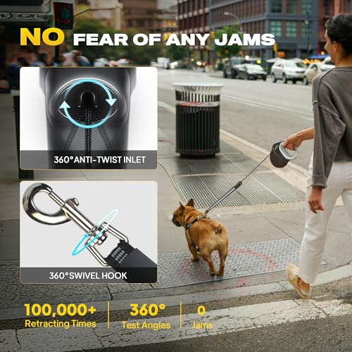 Fida Upgraded Retractable Dog Leash 30ft, Heavy Duty Pet Walking Leash for Medium/Large Breed up to 110 lbs, 360° Tangle-Free Long Retract Dog Lead, Soft Grip, One-Hand Brake, Black