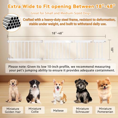 SHYUJAJIE Dog Gate for Small Dogs,Adjustable 18-48" Extra Wide Short Dog Gate for doorways,Low Pet Gate to Step Over for Stairs(White, 10" Height)