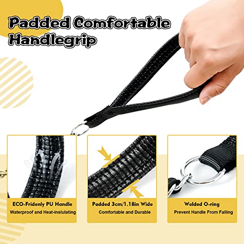 LUFFWELL Heavy Duty Metal Dog Chain Leash with Comfortable PU Leather Padded Handle, Chew Proof for Medium Large Pooch Walking Training (6FT 3.5mm Black)