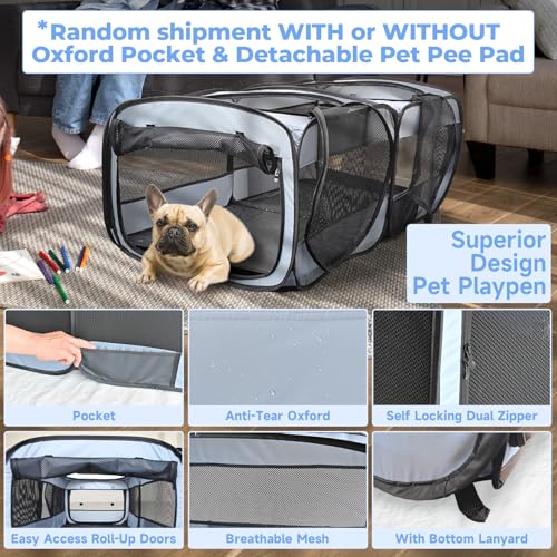 2-in-1 Dog Playpen, 58''Pop Up Cat Puppy Pet Playpen Indoor/Outdoor Cats Enclosed, Cat Dog Tent Crate Cage Kennel, Portable Playpen for Kitten, Small Animals Play Pen(No Divider, Unified Space)
