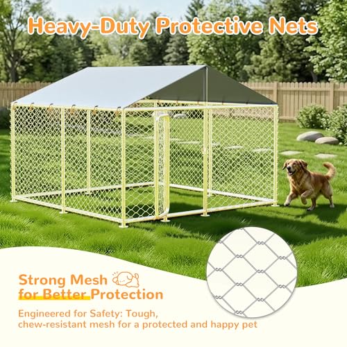 7.8x7.8 FT Extra Large & Heavy Duty Dog Kennel Run - Outdoor Metal Enclosure with Lockable Door and Waterproof Cover for Big Dogs