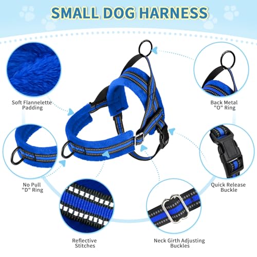 Lukovee No Pull Dog Harness and Leash Set, Soft Padded Small Dog Harness, Neck & Chest Adjustable Reflective Vest Puppy Harness with 4ft Lightweight Anti-Twist Dog Leash for Small Dogs (XS, Blue)