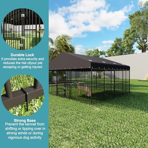 10x20x6.5 FT Large Dog Kennel, Outdoor Dog Crate with with Triple Safety Locks, Heavy Duty Outside Dog Cage Animal Enclosure with Roof Metal Secure Fence Playpen (118" W x 238" D x 78" H)