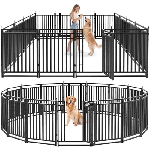 Petorldog Dog Fence Outdoor for Yard Dog Playpen Indoor 40" Height 16 Panels Portable Puppy Playpen Dog Kennel for RV Camping(Black-Silver)