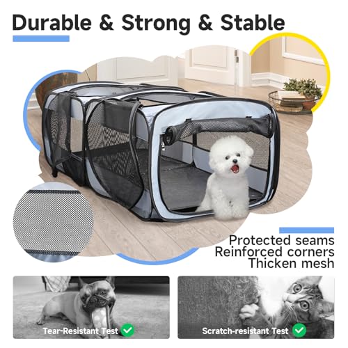 2-in-1 Dog Playpen, 58''Pop Up Cat Puppy Pet Playpen Indoor/Outdoor Cats Enclosed, Cat Dog Tent Crate Cage Kennel, Portable Playpen for Kitten, Small Animals Play Pen(No Divider, Unified Space)