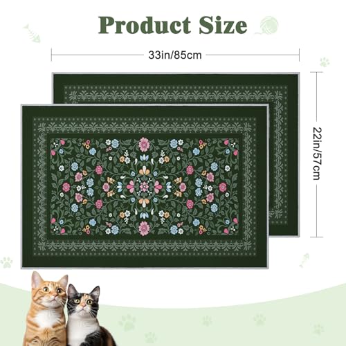 Bienbee Cat Litter Mat, 2PCS 33"x22" Machine Washable Litters Box Mats Non-Slip &Waterproof Cat Litters Trapping Mats Easy to Clean Mat for Litter Box Less Waste Protects Floors Dark Green L