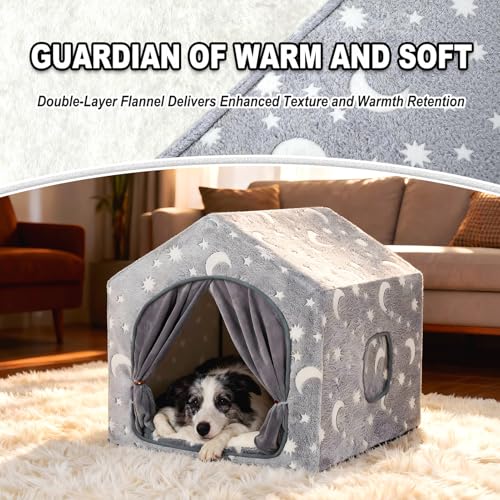 Pelemee Indoor Dog House, Night-Luminous Star Dog Tent with Frame, Washable Dog Cave Bed, Suitable for 36-66 lb Medium and Large Dog