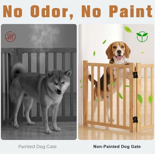 YOCAN Non-Painted Wood FreeStanding Pet Gate for Dogs,Wooden Dog Gates for Doorways, Stairs,The House, Dog Fences Indoor Puppy Gate-2 Panel H:23”