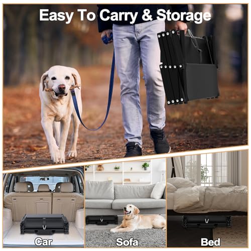 Extra Wide Dog Stairs for Large Dogs, Foldable Dog Ramp for Car with Non-Slip Surface, Lightweight Dog Stairs for Cars, Dog Steps for Cars, SUV, High Beds, Truck, Supports up to 250 lbs, 4 Steps