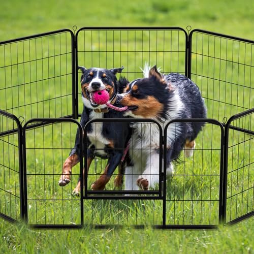 NEWBULIG Dog Playpen for Indoor 32 Inch 8 Panels - Portable Heavy Duty Metal Pet Exercise Pen with Door, Foldable Small Dog Puppy Playpen Fence for Outdoor RV, Camping, Yard, Garden