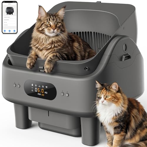 Automatic Litter Box, Cypcat Smart Self Cleaning Cat Litter Box Anti-Pinch, 10 Safety Sensors, Large Cat Litter Boxs for Multiple Cats, 5G & 2.4G WiFi, 6" LED Display, Odor Control Robot, Grey