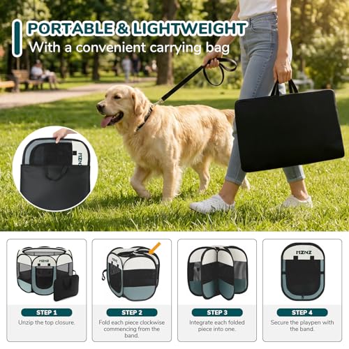 MZNZ Dog Cat Playpen, Portable Small Animal Playpen Crate Indoor for Dogs Cats Rabbits, Foldable Guinea Pigs Bunny Cage Enclosure for Outdoor, Pop Up Dogs Cats Tent Kennel with Carrying Case, Grey