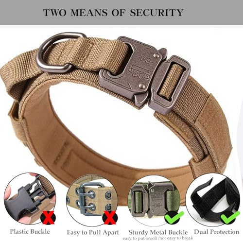 Xqpetlihai Tactical Dog Collar Adjustable Military Nylon Dog Collar with Control Handle and Heavy Duty Metal Buckle for Medium and Large Dogs (Brown,L)