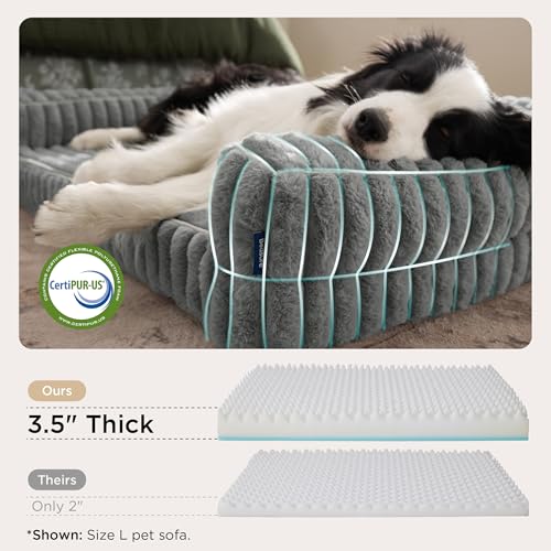Bedsure ComfyFleece™ Orthopedic Dog Beds Large Sized Dog, Waterproof Memory Foam Pet Couch Sofa with Sides, Non-Slip Bottom and Egg-Crate Foam Large Pet Bed with Washable Corduroy Cover, Grey