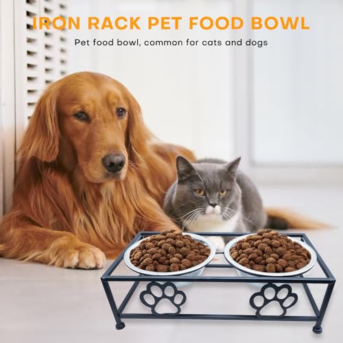 Hongshifu Elevated Dog & Cat Bowls with Stand – Raised Pet Feeder for Small Dogs & Cats, Stainless Steel Dog Food Bowls Elevated, Cat Food Bowl Stand, Elevated Cat Feeding Station (Black)