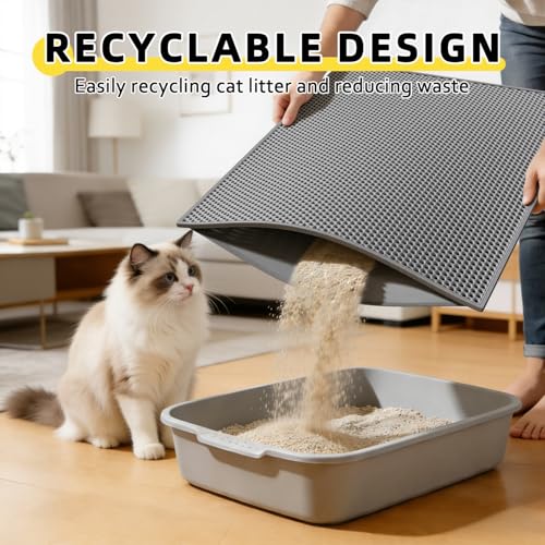 Kaxionage Cat Litter Mat, 30"X24" Large Double Layer Litter Trapping Mat, Waterproof/Urineproof, Easy to Clean Kitty Litter Mats for Floor, Scatter Control (Grey-1Pack)