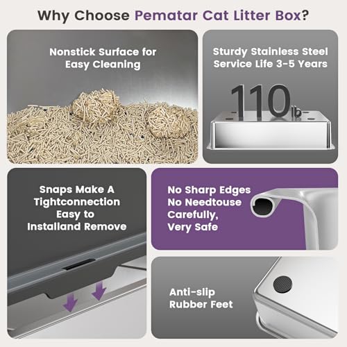 Extra Large XXL Stainless Steel Cat Litter Box with Lid, 26" L x 18" W x 12" H Metal Litter Box with Hight Sides for Big Cats & Multiple Cats, Never Absorbs Odors, Anti-Urine Leakage, Easy Cleaning