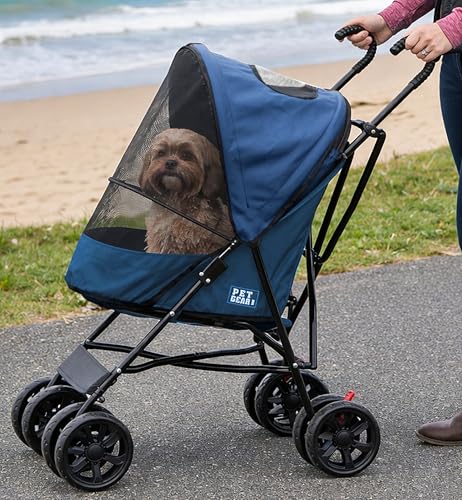 Pet Gear Travel Lite Plus Stroller, Compact, Easy Fold, No Assembly Required, Large Wheels for Cats and Dogs up to 15 pounds, Caribbean Sea