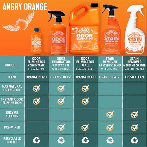 ANGRY ORANGE Pet Odor Eliminator for Dog and Cat Urine, Carpet Stains, and Strong Smells – NEW Orange Rush Scent – Citrus Cleaner with Natural Orange Oil – 24 oz