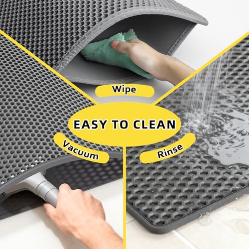 Kaxionage Cat Litter Mat, 30"X24" Large Double Layer Litter Trapping Mat, Waterproof/Urineproof, Easy to Clean Kitty Litter Mats for Floor, Scatter Control (Grey-1Pack)