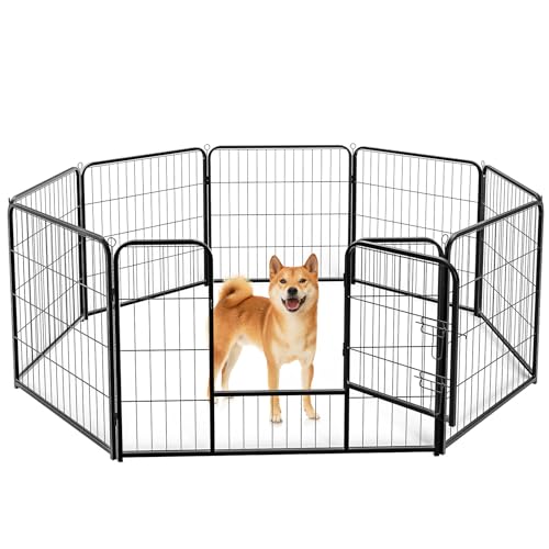 DUMOS Dog Playpen Indoor, Metal 32 Inch 8 Panels Foldable Pet Fence with Door, Outdoor Small Medium Large Dog Puppy Portable Exercise Play Pen for RV Camping, Trips, Play Yard