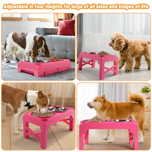 Hubulk Elevated Dog Bowls with 2 Stainless Steel Dog Food & Water Raised Bowls with No Spill Edge Non-Slip Stand Adjusts to 3 Heights(2.75", 6.0", 7.5") for Small Medium Dogs and Pet